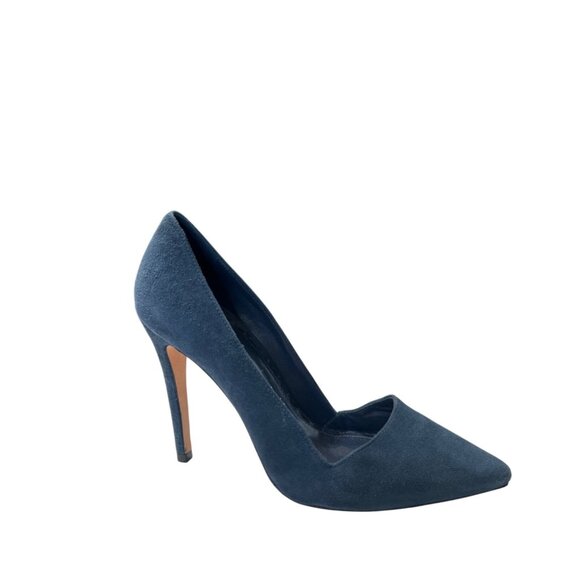 Alice & Olivia Navy Blue Suede Pointed-Toe Stiletto Heels - Picture 2 of 11